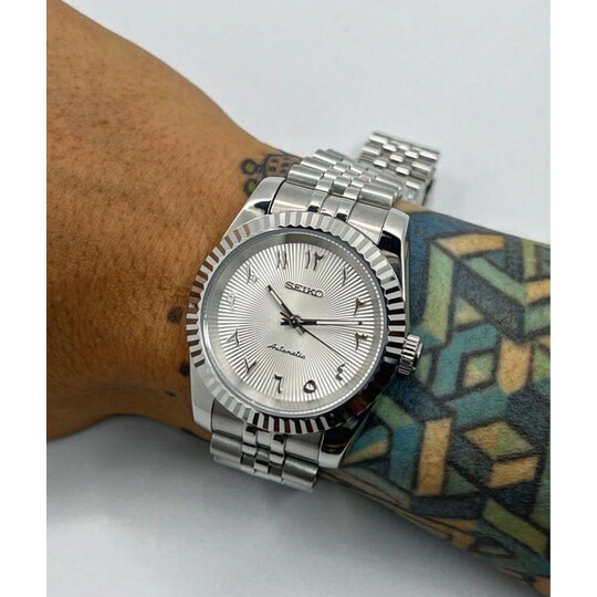 Custom Seiko Mod • White Lines No Date Arabic DJ • 39mm
